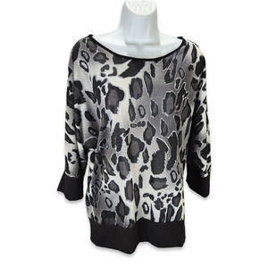 Hype Girls Top Womens Large Black Gray Cheetah Animal Print Sheer USA Made